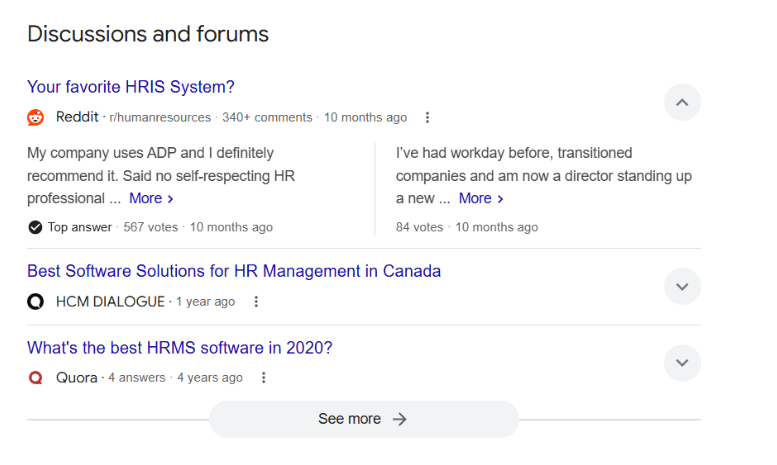 Forums feature snippet