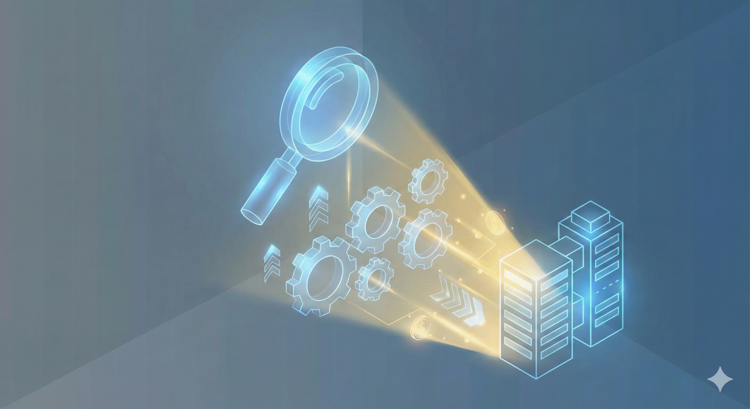 a bunch of lights with gears and a magnifying glass