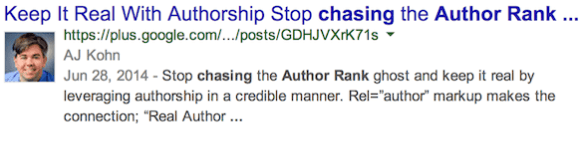 Google Plus author rank search engine results listing profile picture