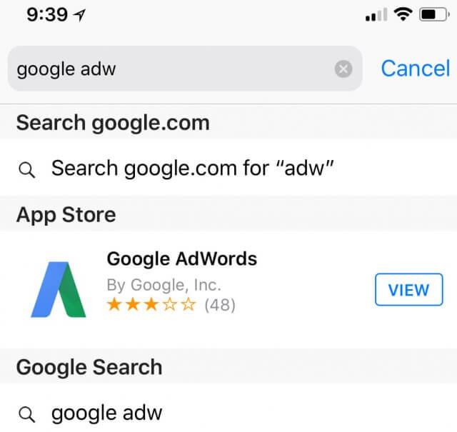 App Store Results Google AdWords Example