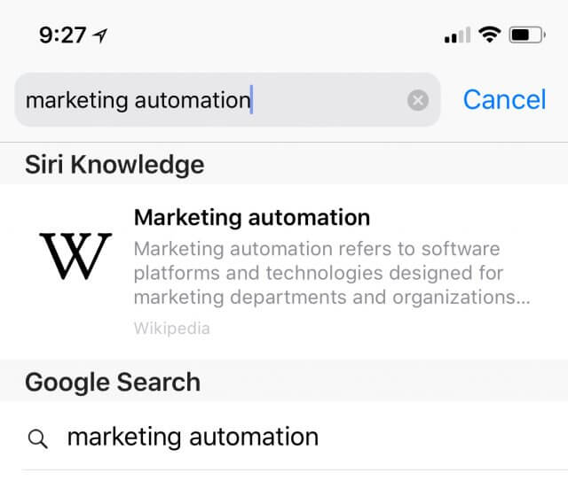 Siri Knowledge Wiki Marketing Automation Example