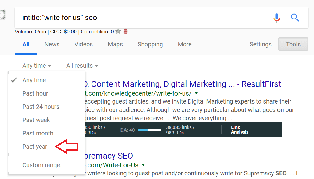 Filter search results by date example