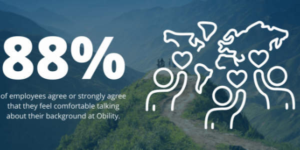 88% of Obility employees feel comfortable talking about their background at Obility