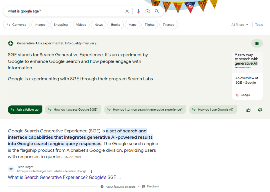 Google SGE testing - what is google sge